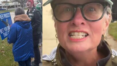 Woman holding sign that makes NO SENSE has epic meltdown
