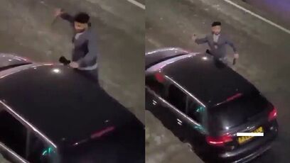 Guy smashes cars with machete in England, finds out the hard way