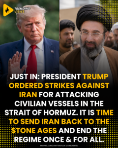Split image of Donald Trump and an Iranian cleric with a headline claiming Trump ordered strikes against Iran