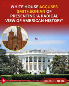 The White House with an inset image of the Smithsonian Institution Building in Washington
