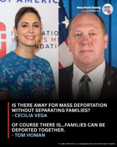 Split image of ABC's Cecilia Vega and border czar Tom Homan with quotes about mass deportation and family separation.