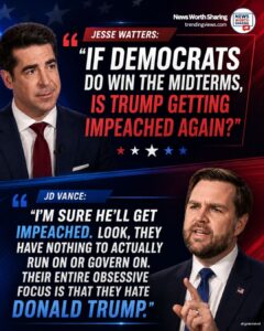 Split graphic showing Jesse Watters asking about Trump impeachment and JD Vance predicting Democrats would impeach him again