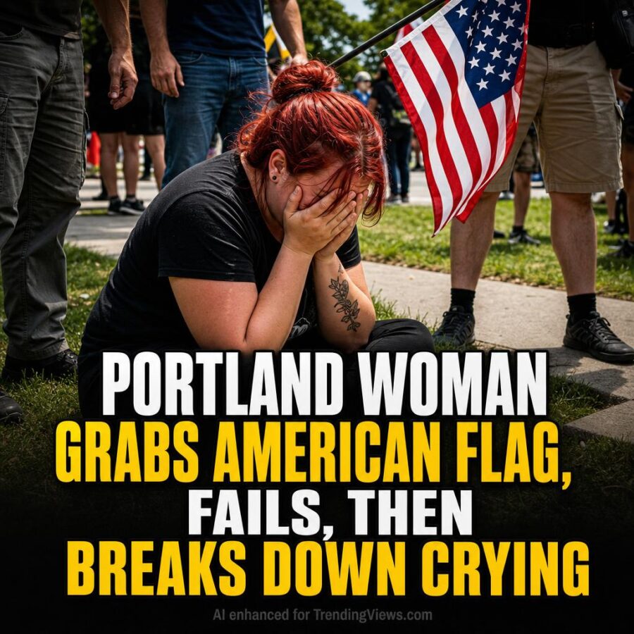 Portland Woman Grabs American Flag, Fails, Then Breaks Down Crying